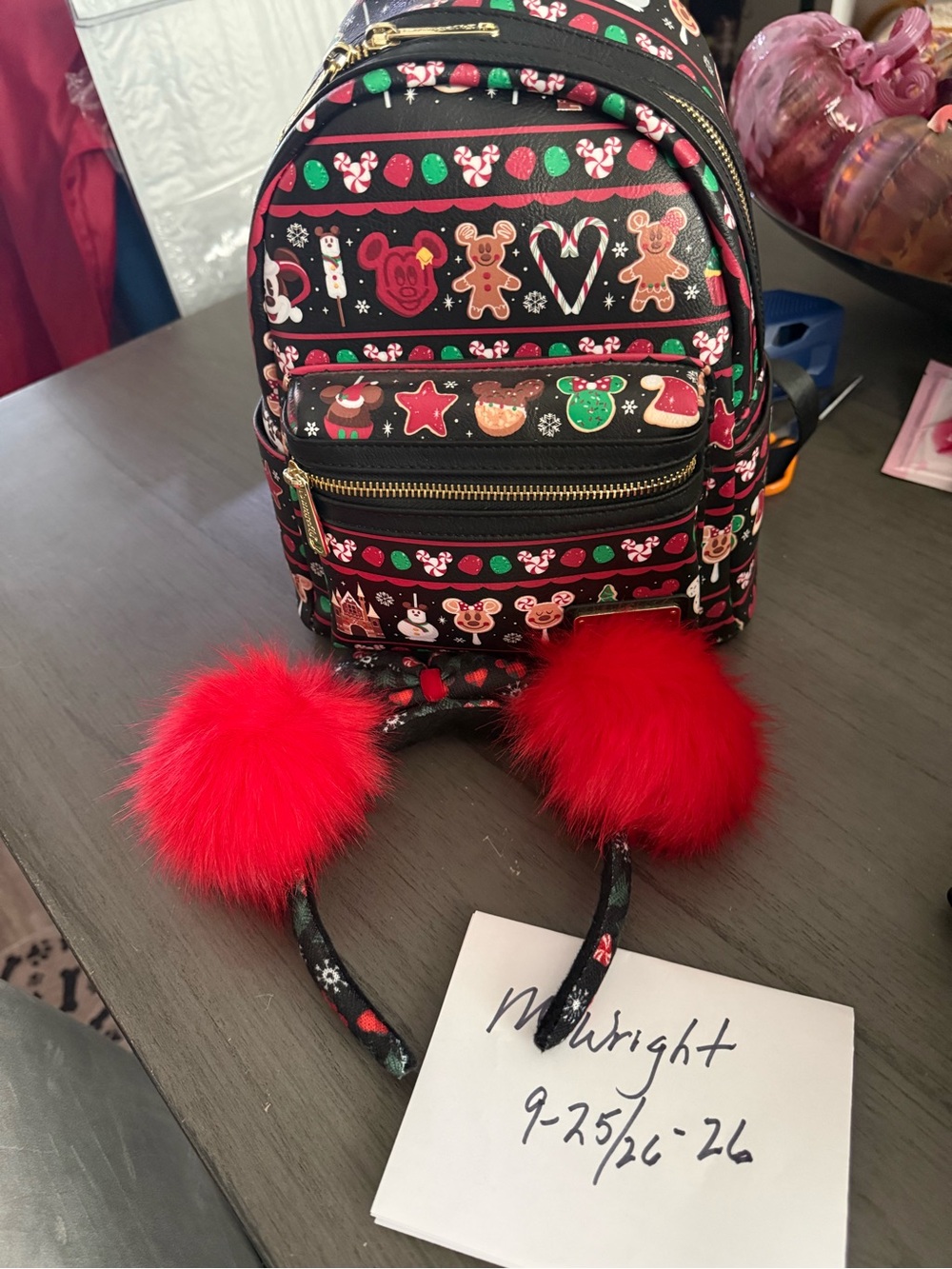 Disney Snacks Holiday Mini Backpack with Red Pom Ears